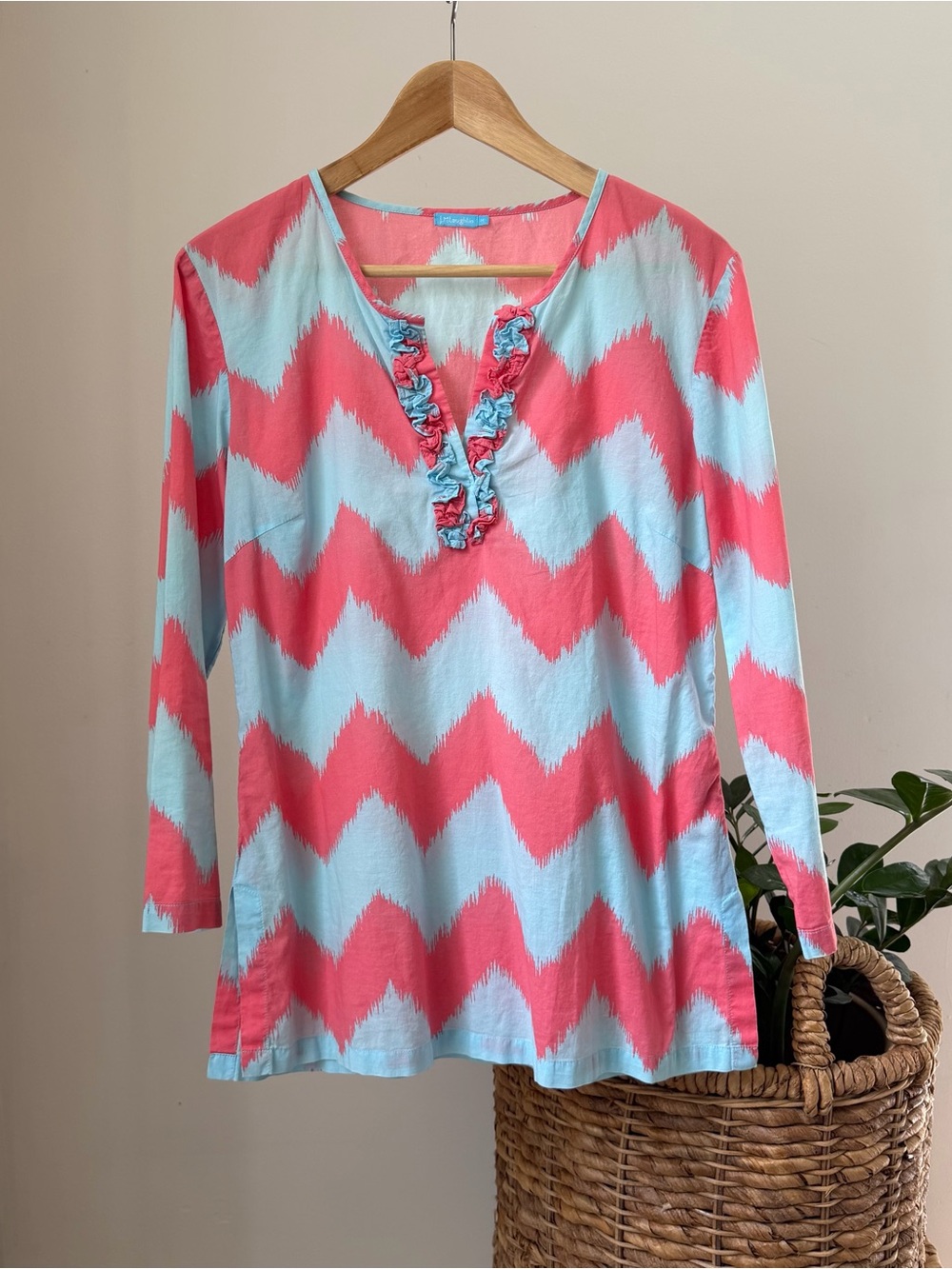 ⭐ Women's J. McLAUGHLIN Pink & Blue Tunic Top Shirt Cover-Up Size Medium M